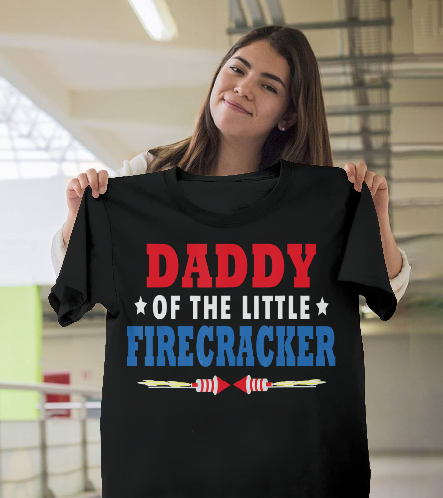 Mens 4th of July Daddy of the Little Firecracker Stars Rockets T-Shirt