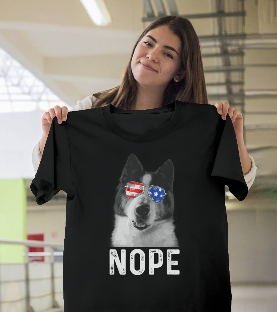 Akita Nope American Flag Sunglasses T-Shirt
