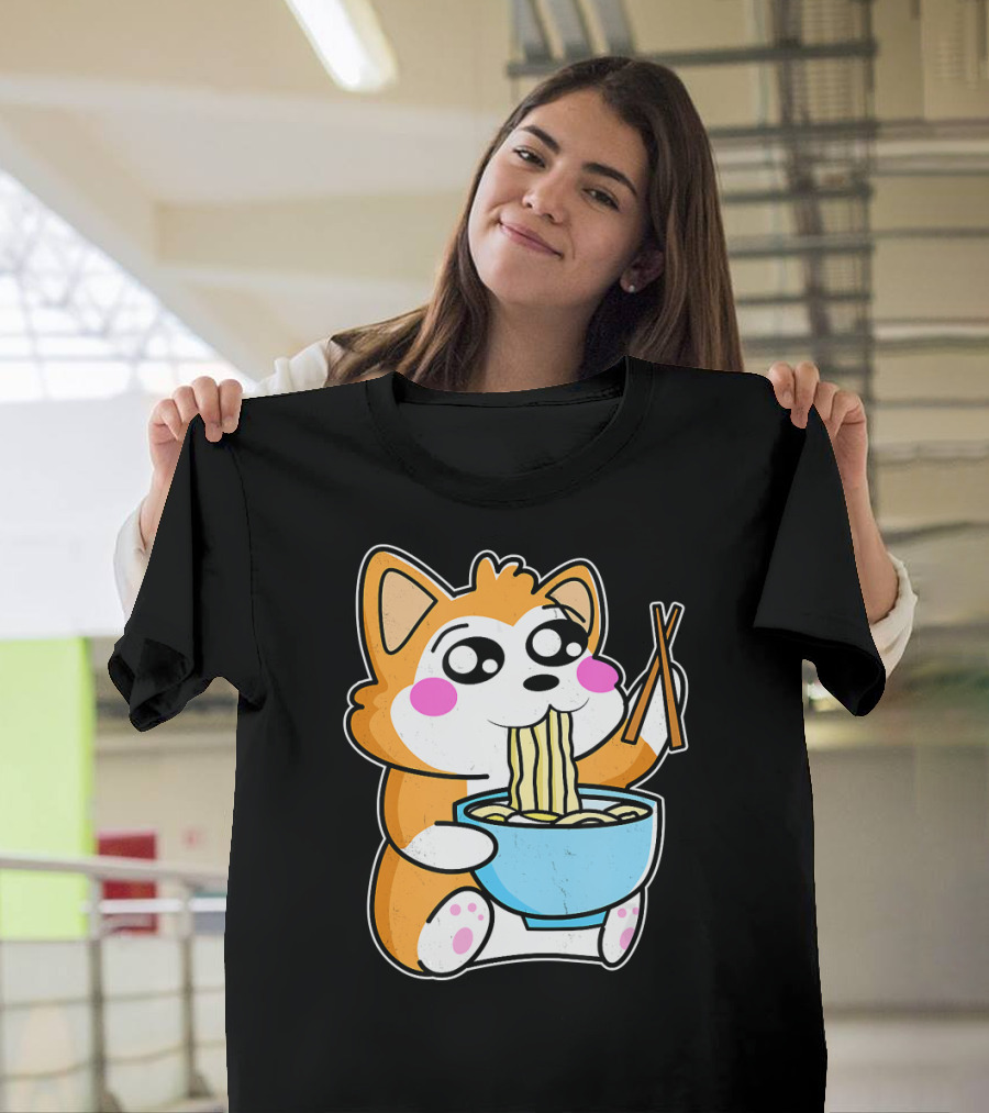 Kawaii Japanese Akita Inu Eating Ramen Anime T-Shirt