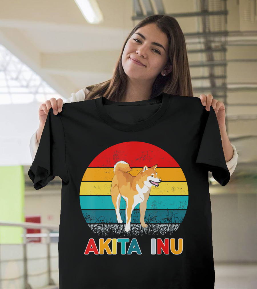 Akita Inu Retro Stripes Vintage Dog T-Shirt