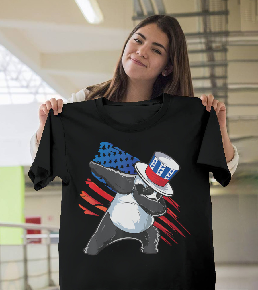 4th of July Dabbing Panda with Stars and Stripes Hat T-Shirt