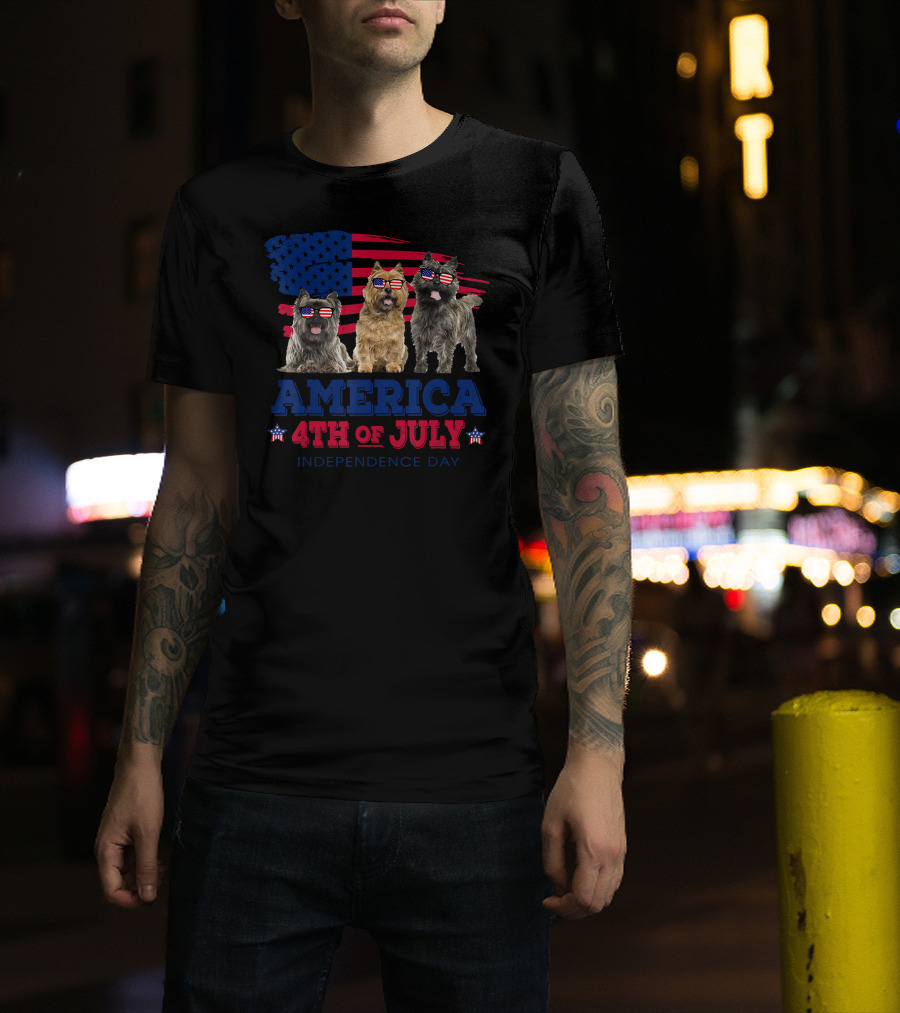 Cairn Terrier America 4th Of July Independence Day Celebration With Flag Sunglasses T-Shirt