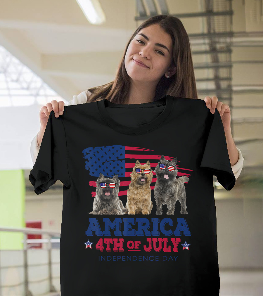 Cairn Terrier America 4th Of July Independence Day Celebration With Flag Sunglasses T-Shirt