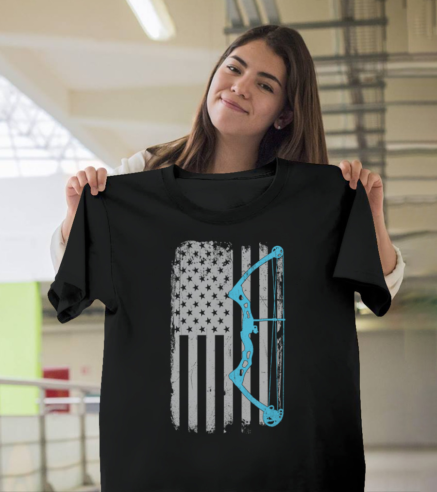 American Flag Blue Compound Bow Archery Bowhunter T-Shirt