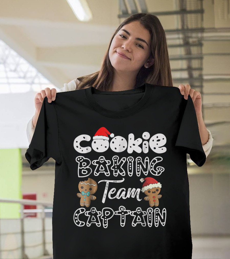 Cookie Baking Team Captain Gingerbread with Santa Hat Holiday T-Shirt