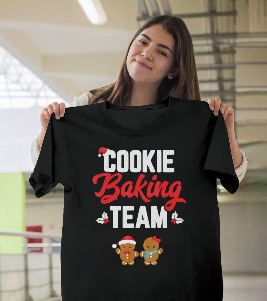 Cookie Baking Team Christmas Gingerbread Characters and Holly T-Shirt