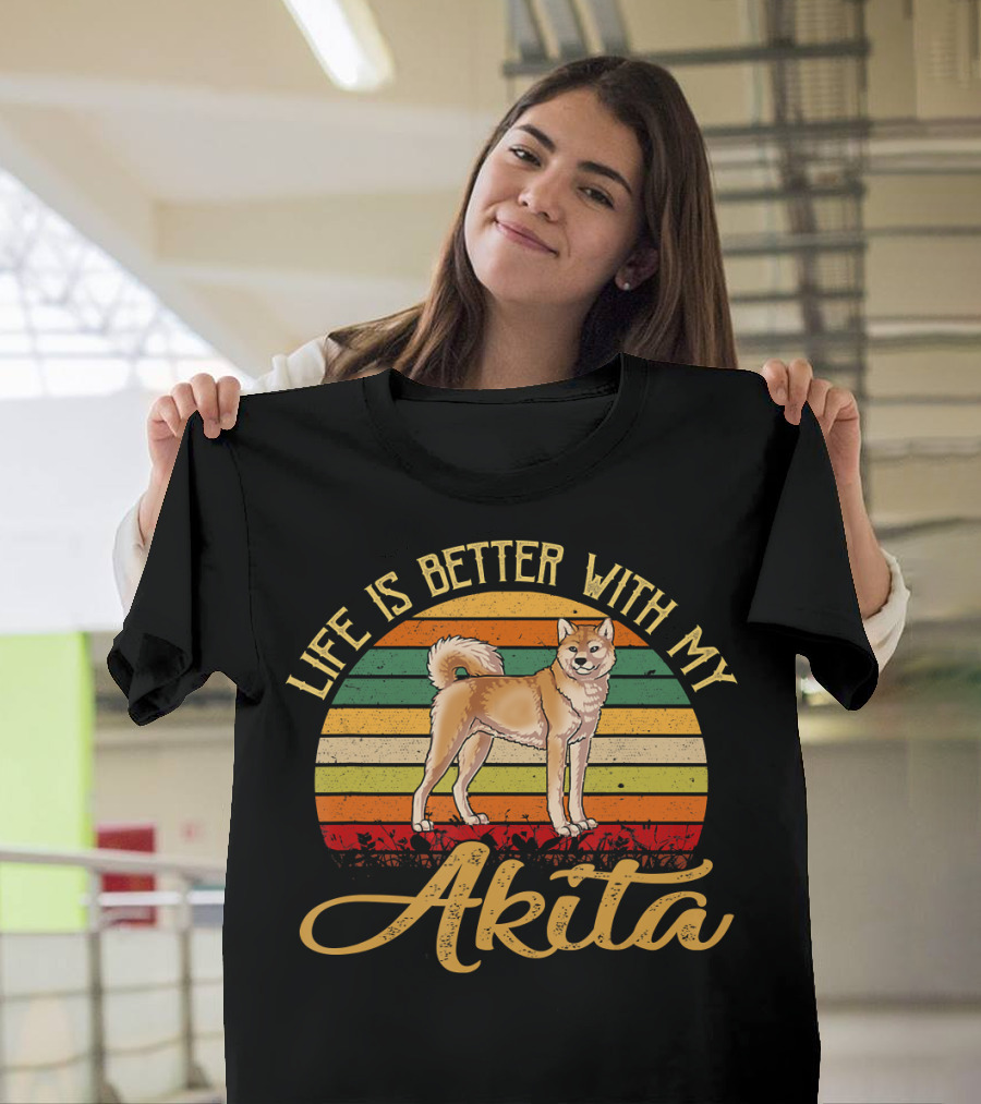 Life Is Better With My Akita Retro Style Dog T-Shirt