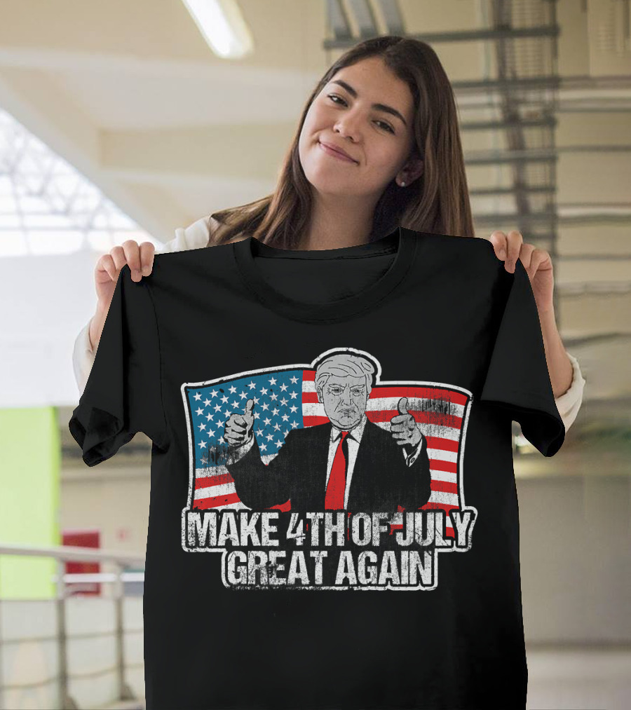 Make 4th of July Great Again Trump American Flag Thumbs Up T-Shirt