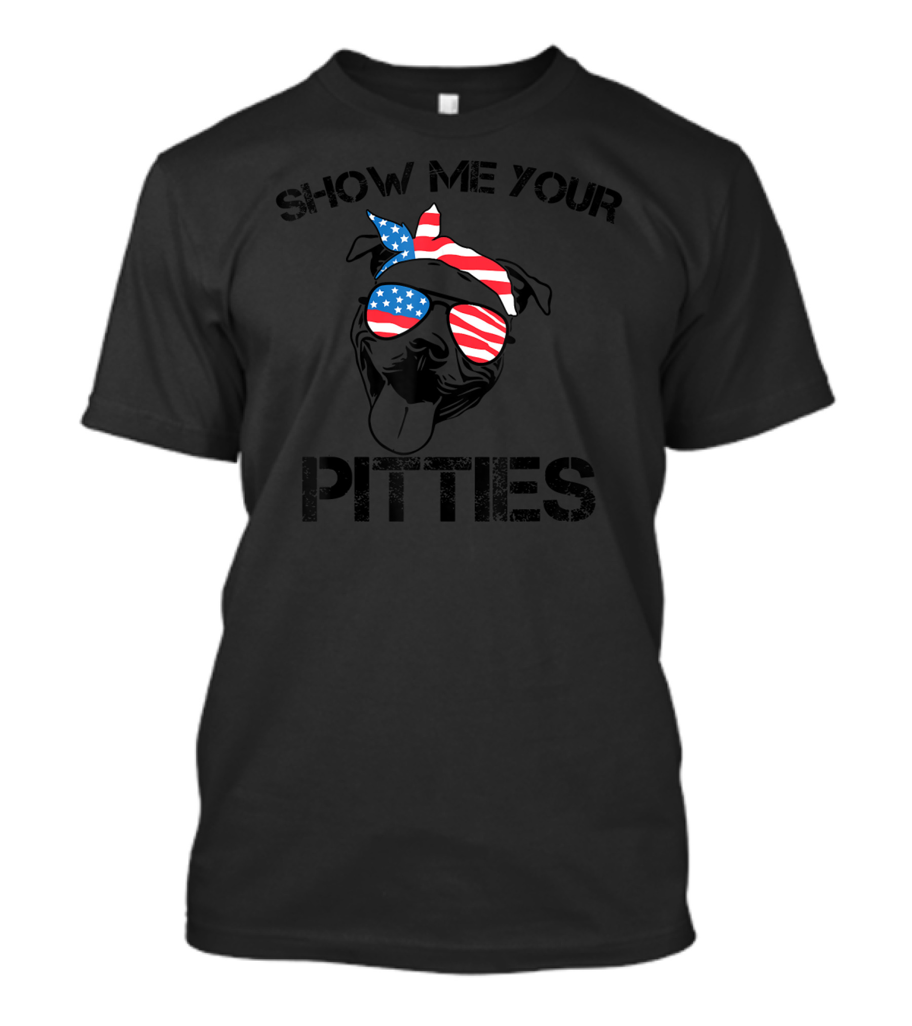Show Me Your Pitties American Flag Bandana Sunglasses Pitbull Dog T-Shirt