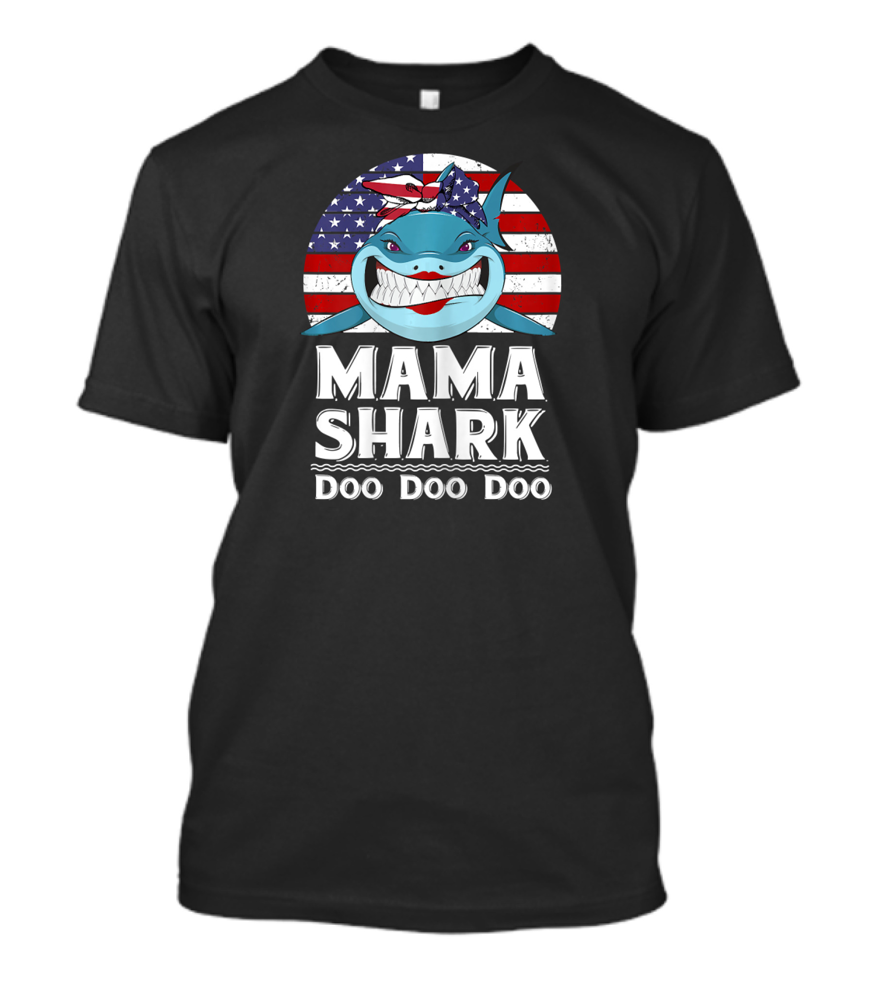 Mama Shark Doo Doo Doo American Flag 4th Of July T-Shirt
