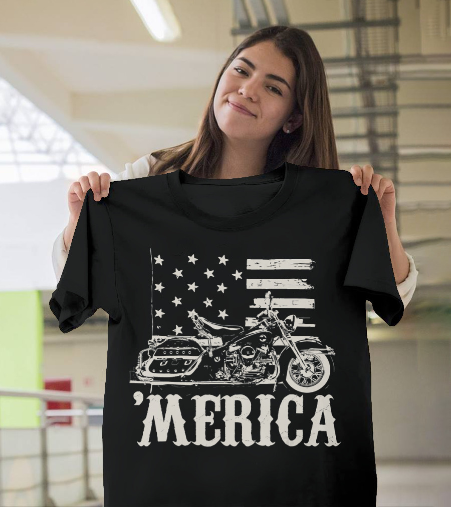 'Merica V Twin Motorcycle Biker USA Flag 4th of July T-Shirt