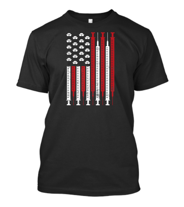 American Flag Nurse Patriotic Syringes 4th Of July T-Shirt
