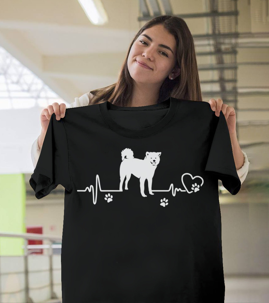 My Akita Always in My Heart Heartbeat with Paw Prints T-Shirt