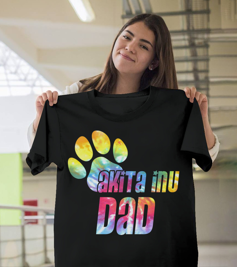 Tie Dye Akita Inu Dad Paw Print Dog Lovers Father's Day T-Shirt