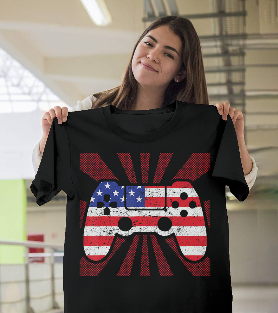 USA Flag Game Controller Patriotic 4th of July T-Shirt