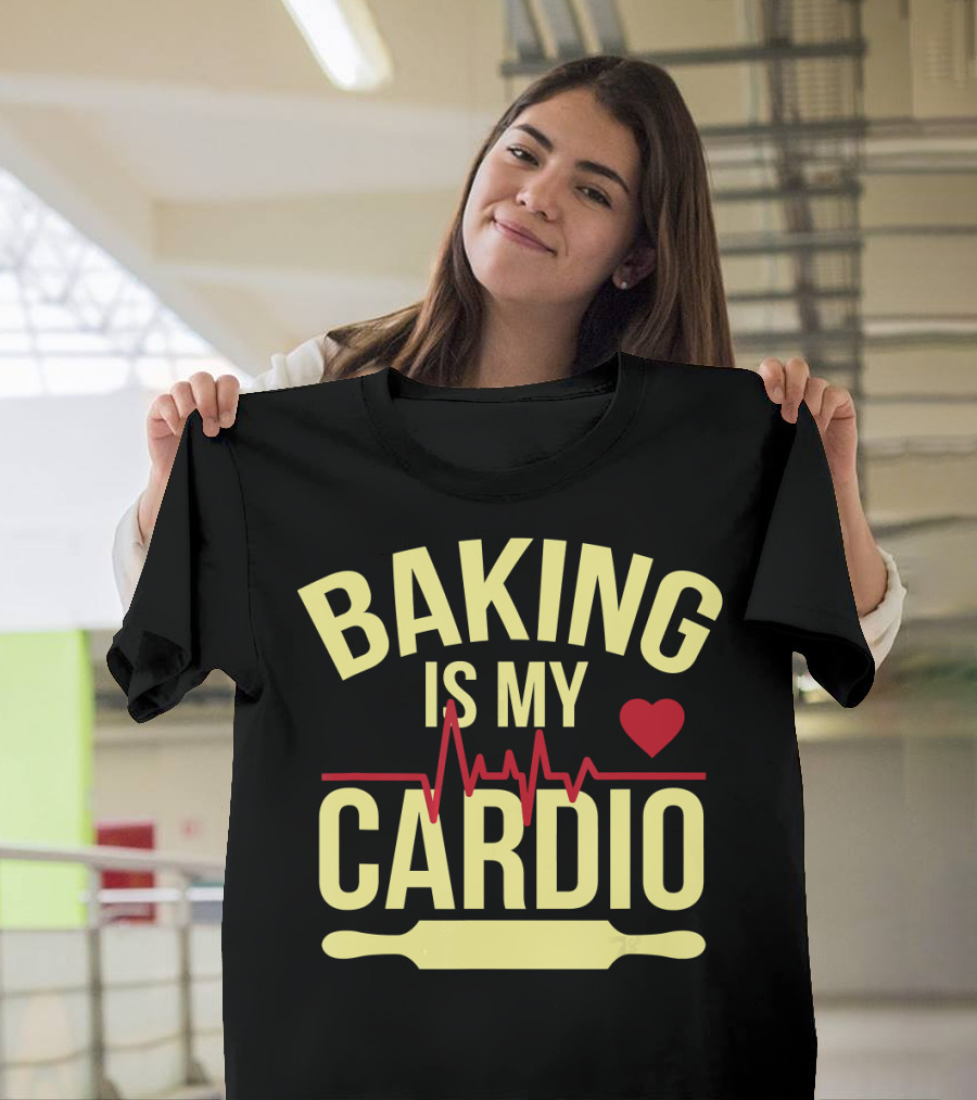 Baking Is My Cardio Heartbeat Rolling Pin Funny Baking T-Shirt