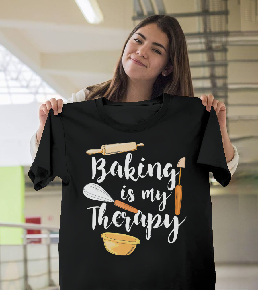 Baking Is My Therapy Whisk Rolling Pin Bowl Funny Baki T-Shirt