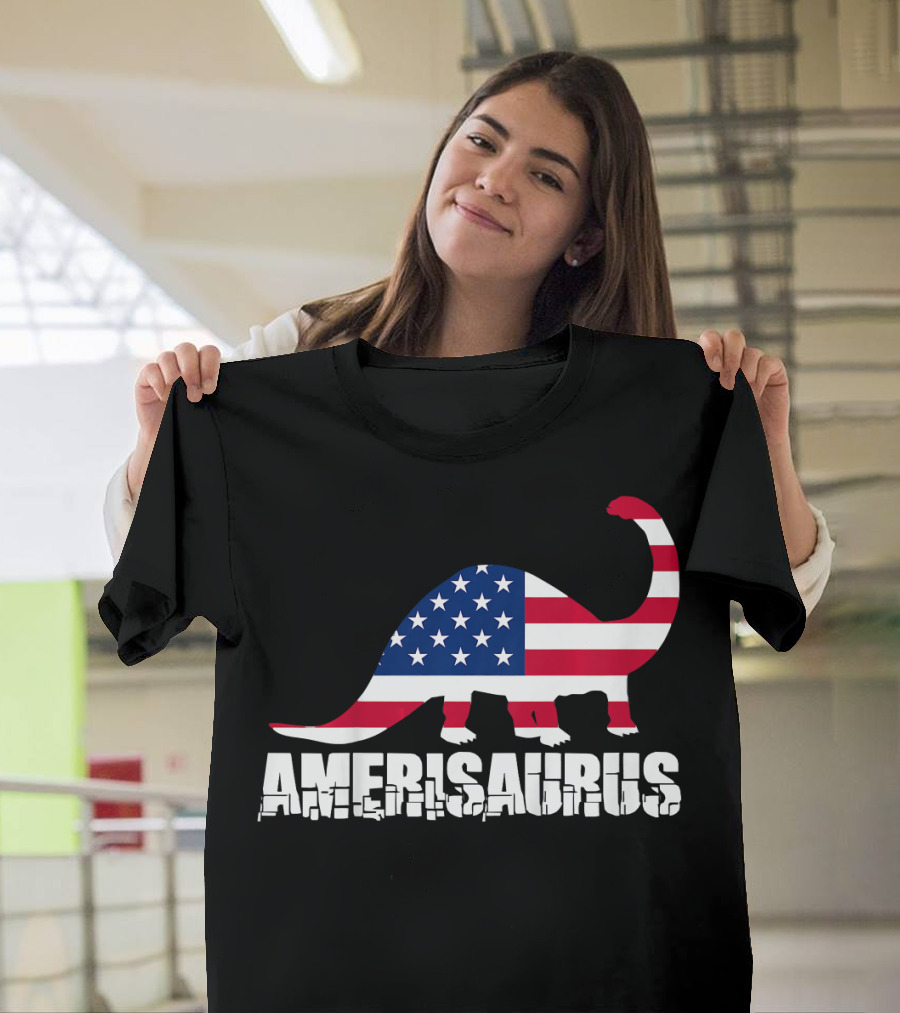 Amerisaurus Dinosaur with American Flag for Kids 4th of July T-Shirt