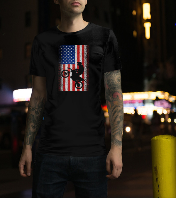 USA Independence Day July 4th American Motocross Flag T-Shirt