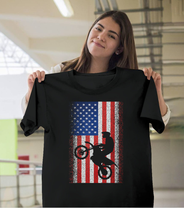 USA Independence Day July 4th American Motocross Flag T-Shirt