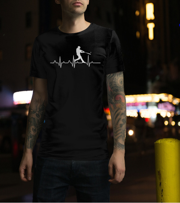 Baseball Heartbeat For Players And Co With Batter Silhouette And ECG Line T-Shirt
