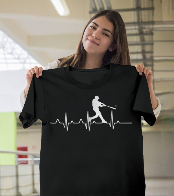 Baseball Heartbeat For Players And Co With Batter Silhouette And ECG Line T-Shirt