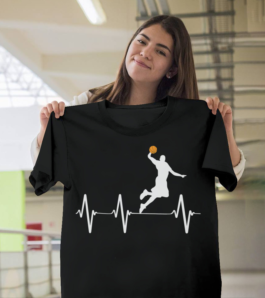 Basketball Dunk Silhouette with Heartbeat Line T-Shirt
