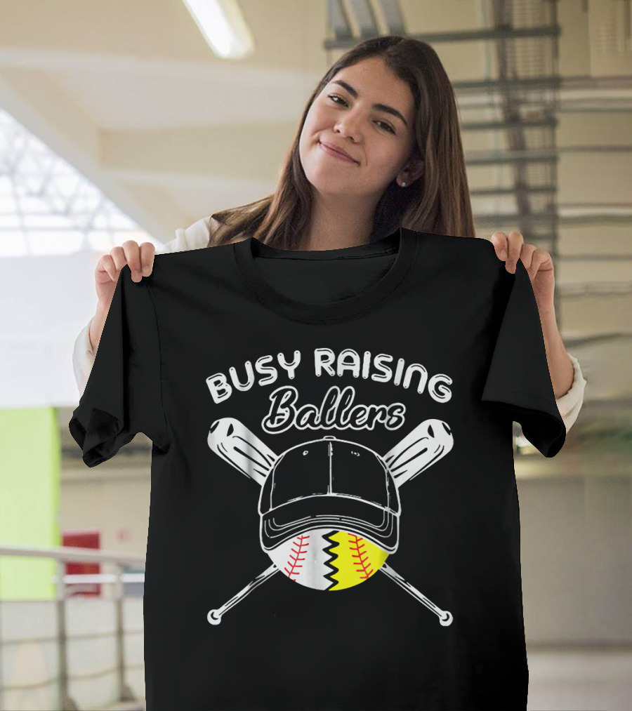Busy Raising Ballers Baseball Love Hat Bats Softball T-Shirt