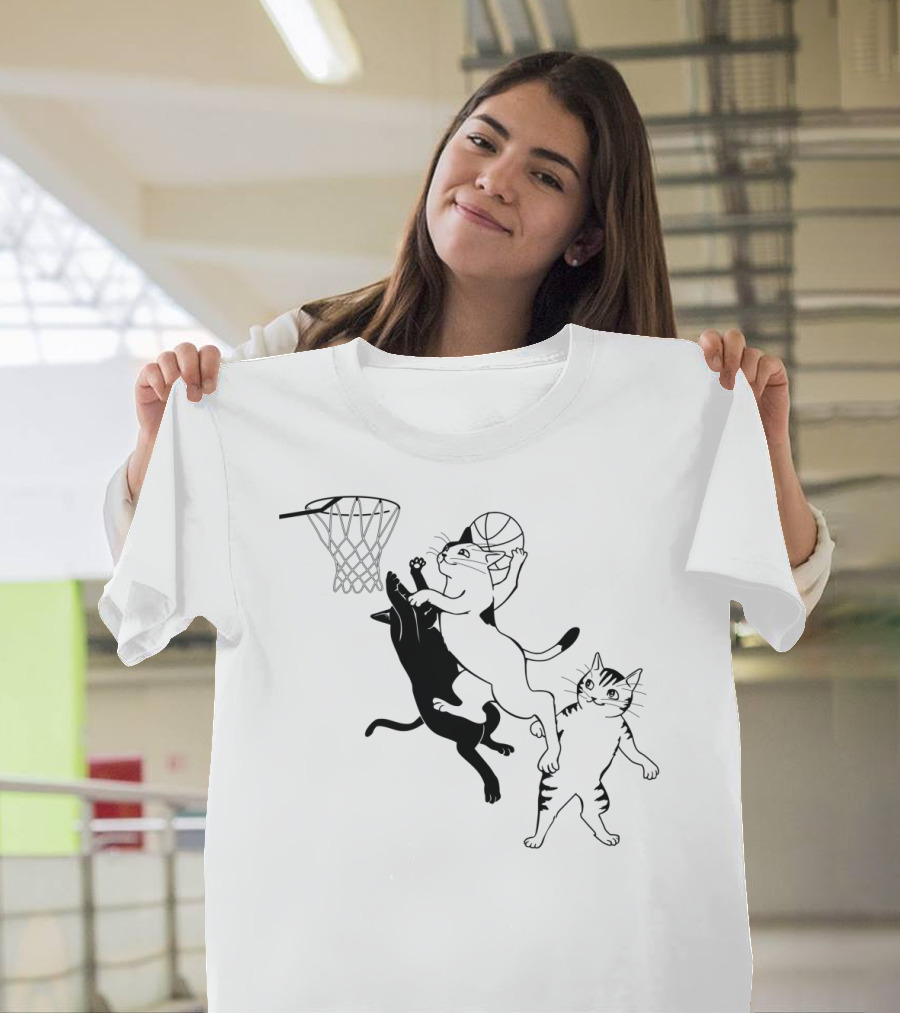 Cats Dunking Basketball with Hoop and Ball T-Shirt