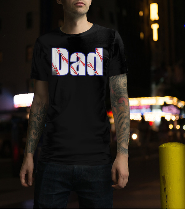 Father's Day Dad Baseball Text With Stitched T-Shirt