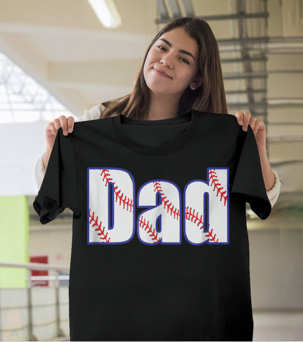 Father's Day Dad Baseball Text With Stitched T-Shirt