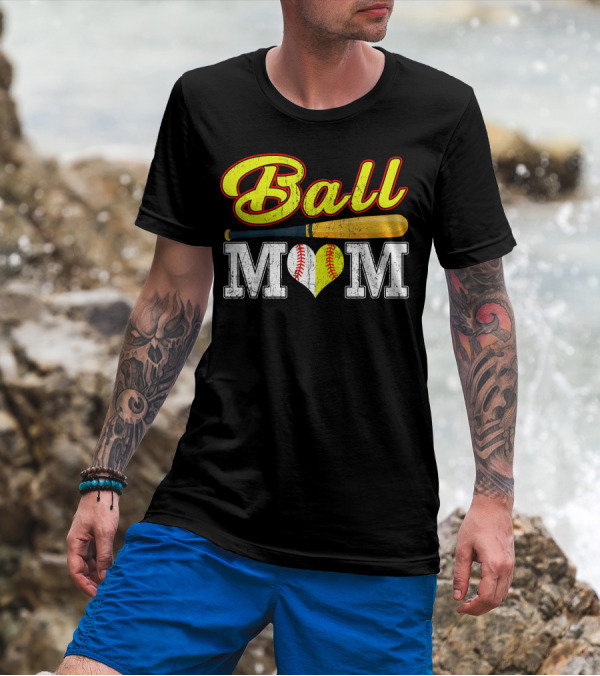 Ball Mom Funny Softball Baseball Bat Heart T-Shirt