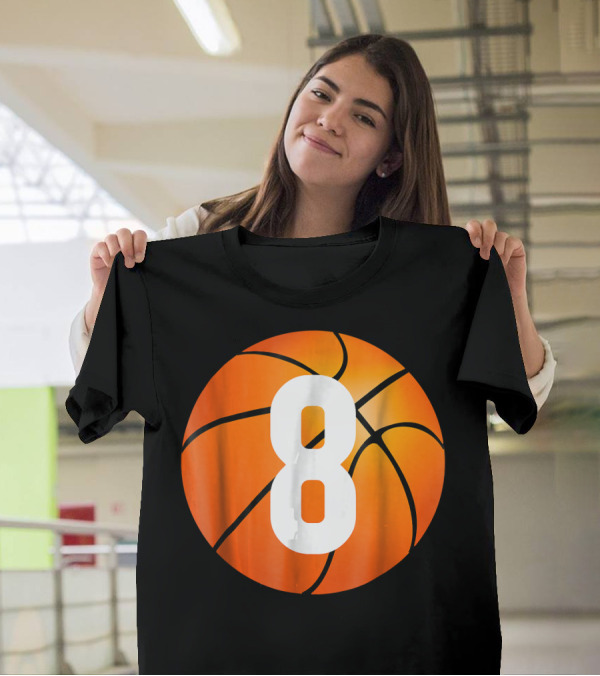 Kids Basketball 8 Year Old Birthday Orange Ball T-Shirt