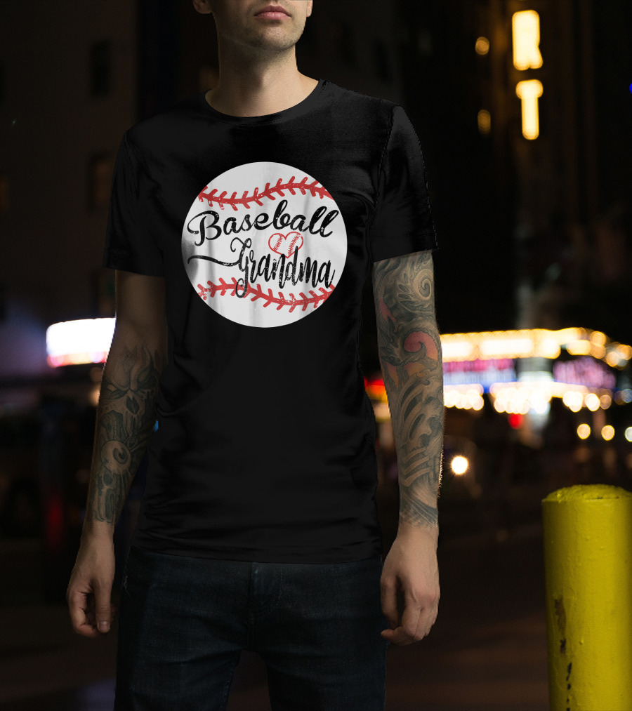 Baseball Grandma Heart Baseball Stitching T-Shirt