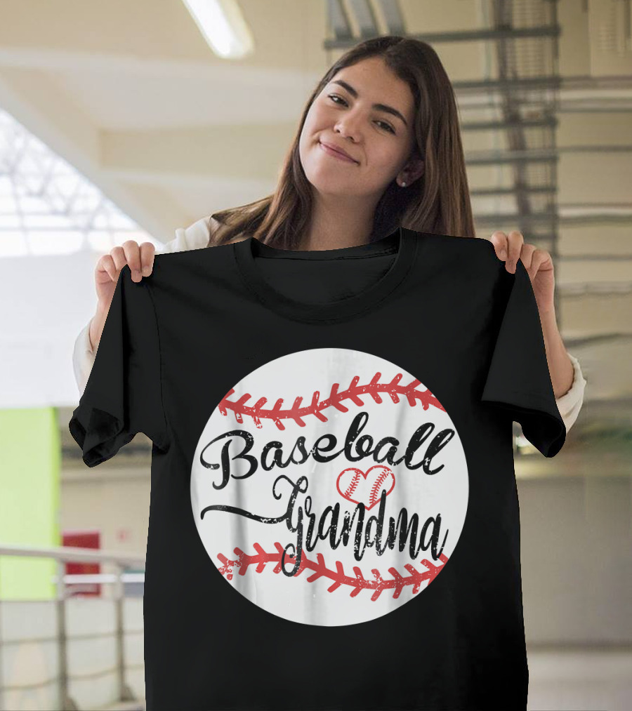 Baseball Grandma Heart Baseball Stitching T-Shirt