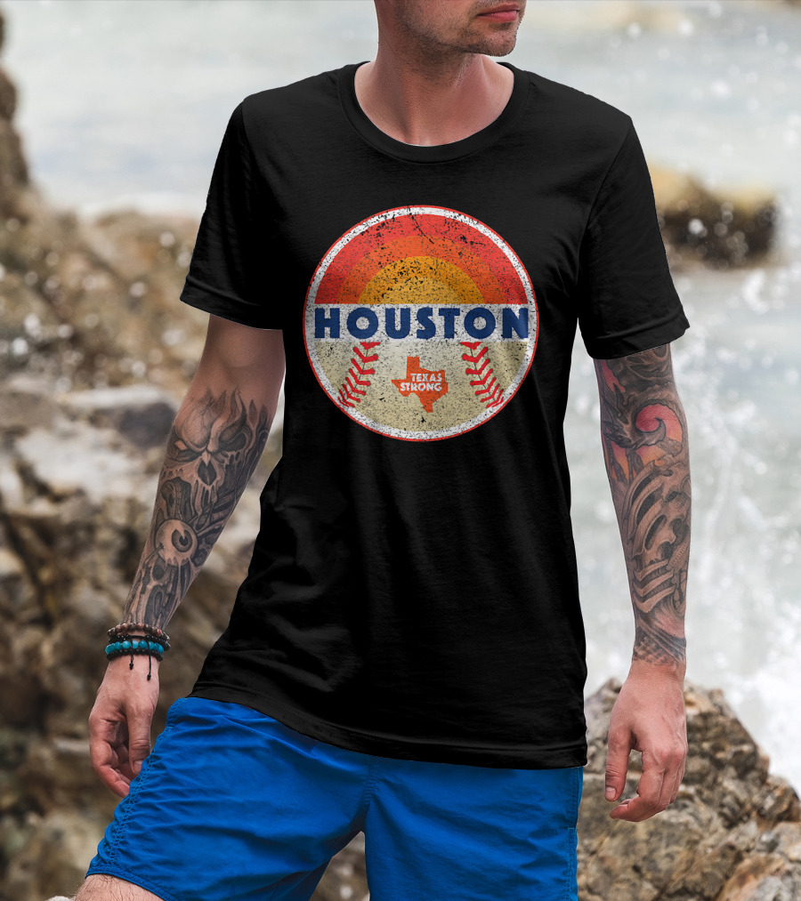 Houston Texas Strong Vintage Baseball Sunset Circle T-Shirt