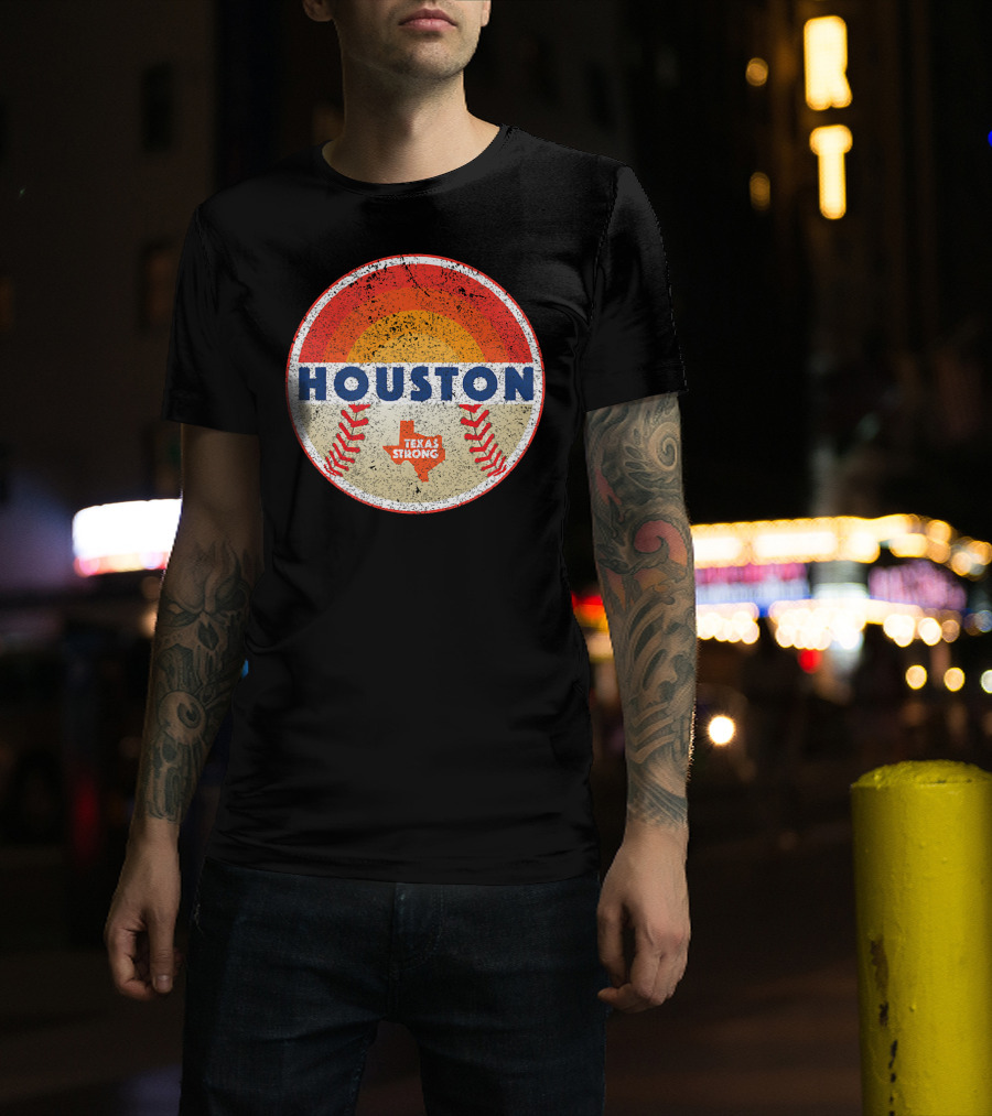 Houston Texas Strong Vintage Baseball Sunset Circle T-Shirt