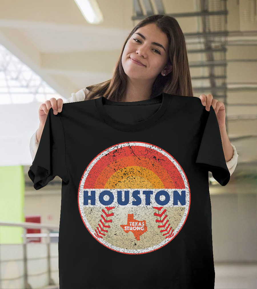 Houston Texas Strong Vintage Baseball Sunset Circle T-Shirt