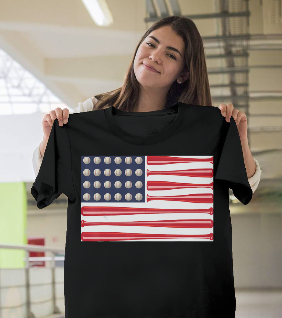 Baseball Bats And Balls American Flag USA Patriotic Sports T-Shirt