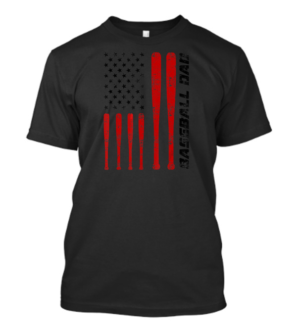 Baseball Dad American Flag Red Bat T-Shirt