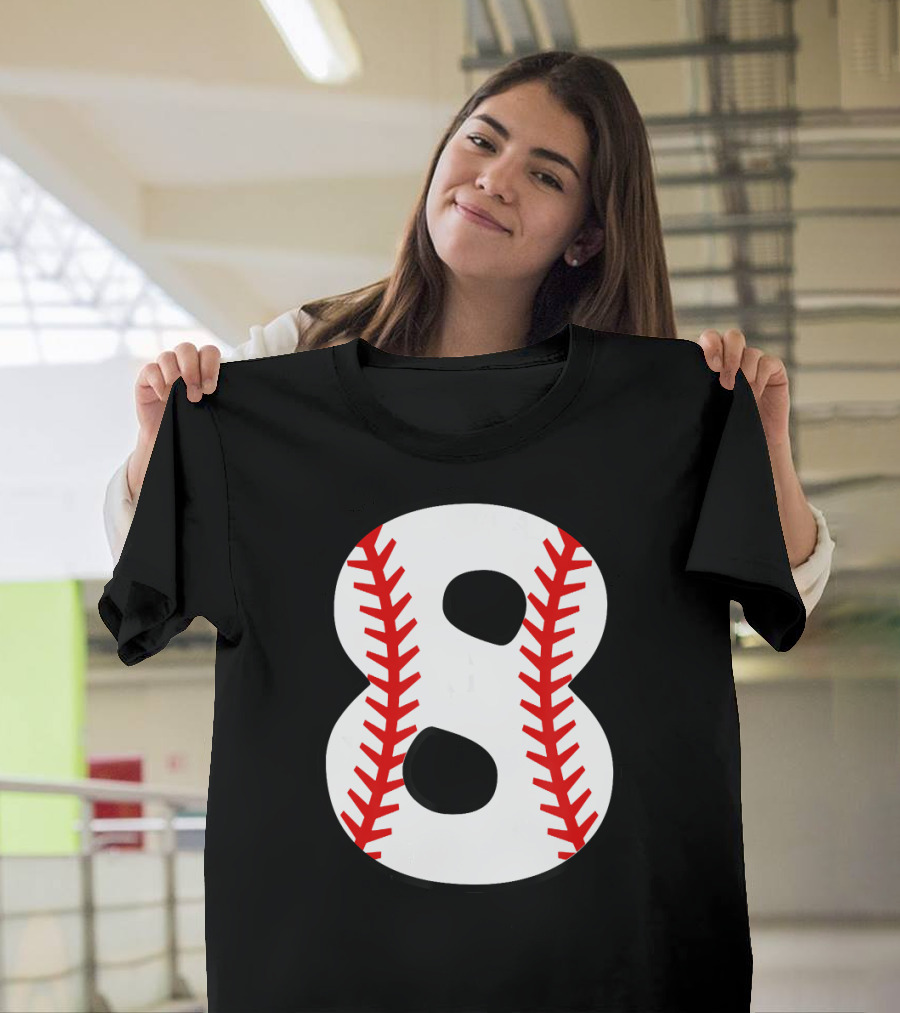 Eight Birthday 8th Baseball Number Stitch T-Shirt