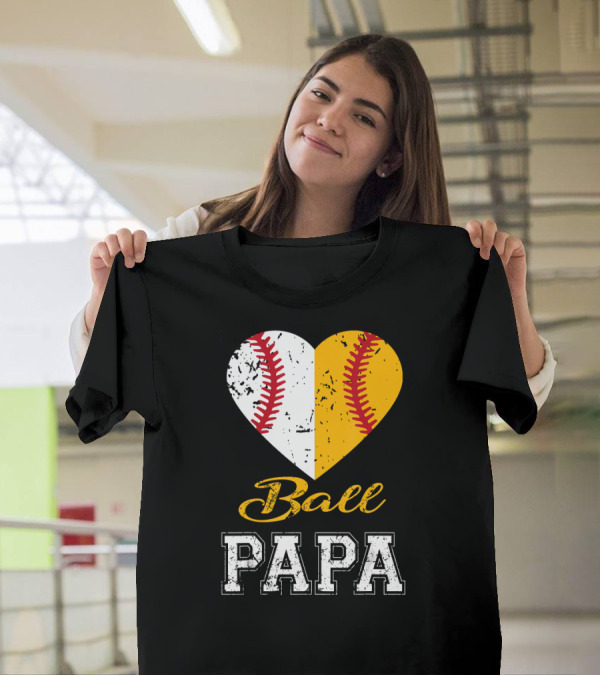 Ball Papa Heart Baseball T-Shirt