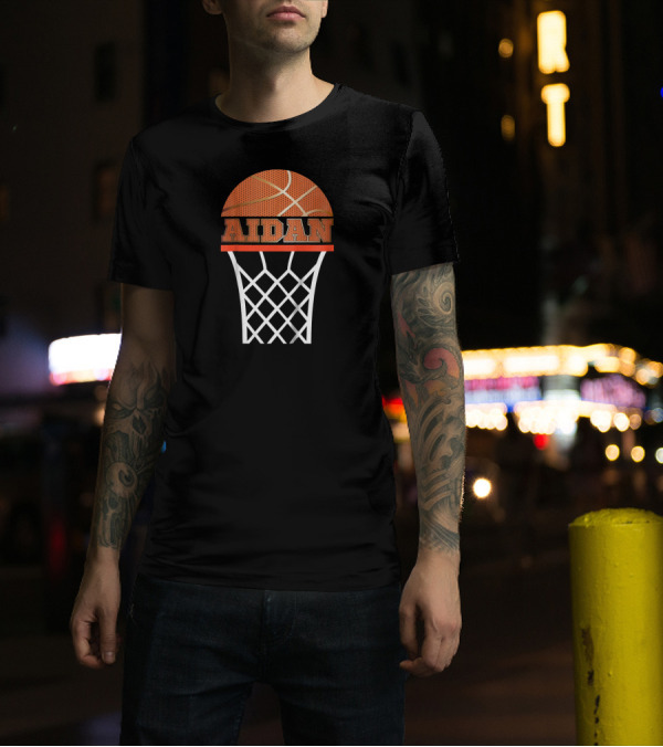 Basketball Hoop Design Custom Name Aidan Kids T-Shirt