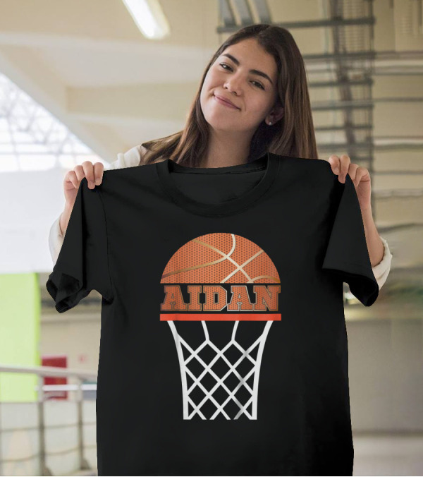 Basketball Hoop Design Custom Name Aidan Kids T-Shirt