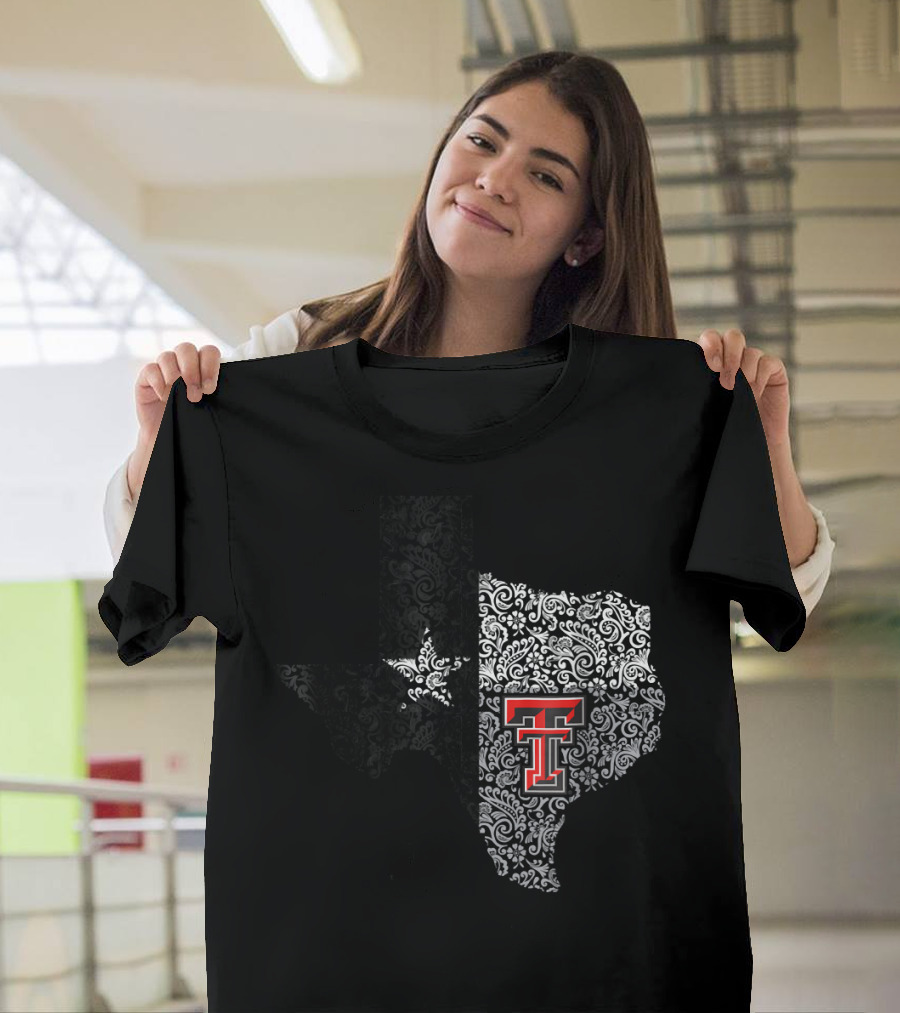 Texas Tech Red Raiders Paisley State Map with Lone Star and TTU T-Shirt