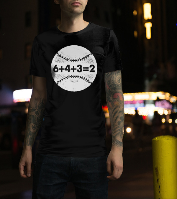 6+4+3=2 Double Play Baseball Concept White Stitched Ball T-Shirt