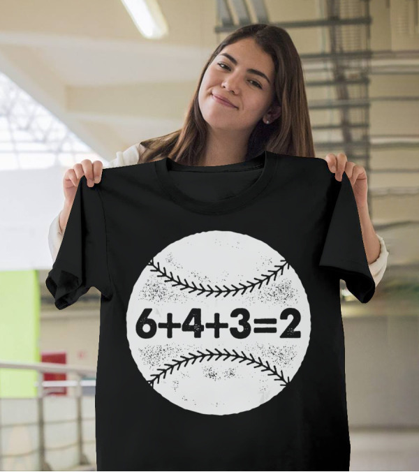 6+4+3=2 Double Play Baseball Concept White Stitched Ball T-Shirt