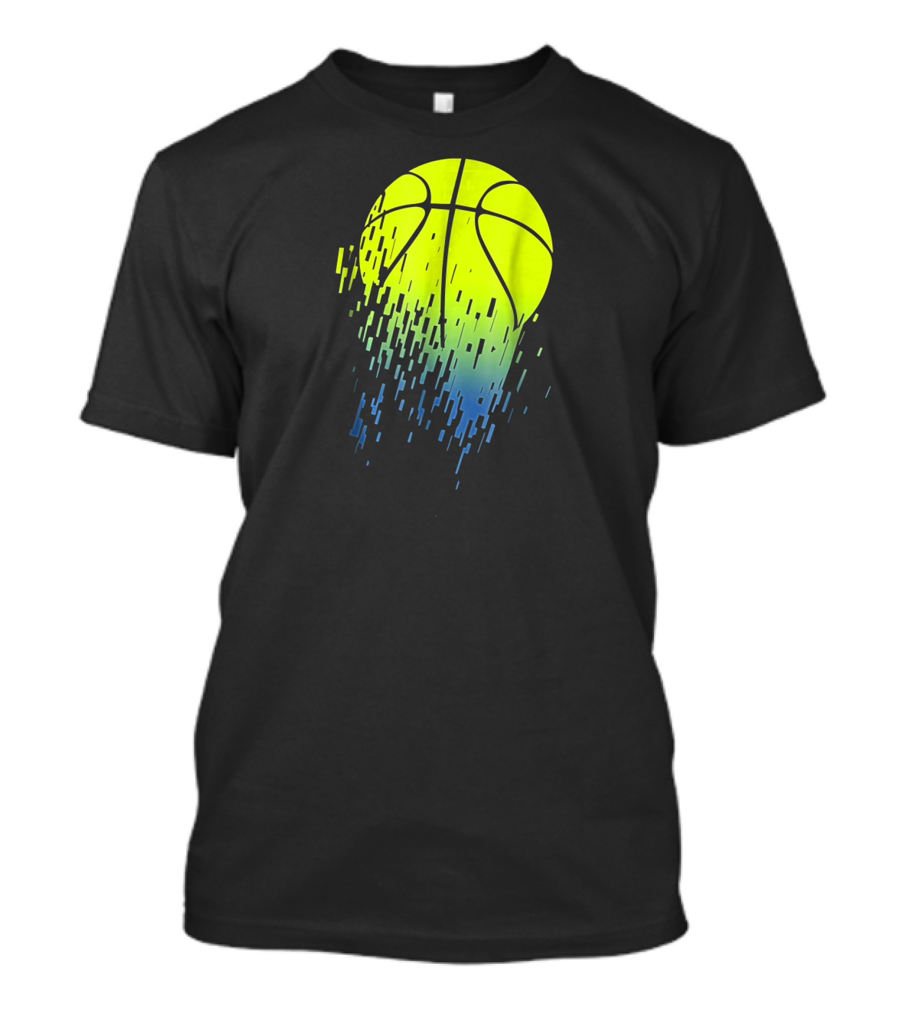 Disintegrating Neon Green Basketball Urban Pixel Burst T-Shirt