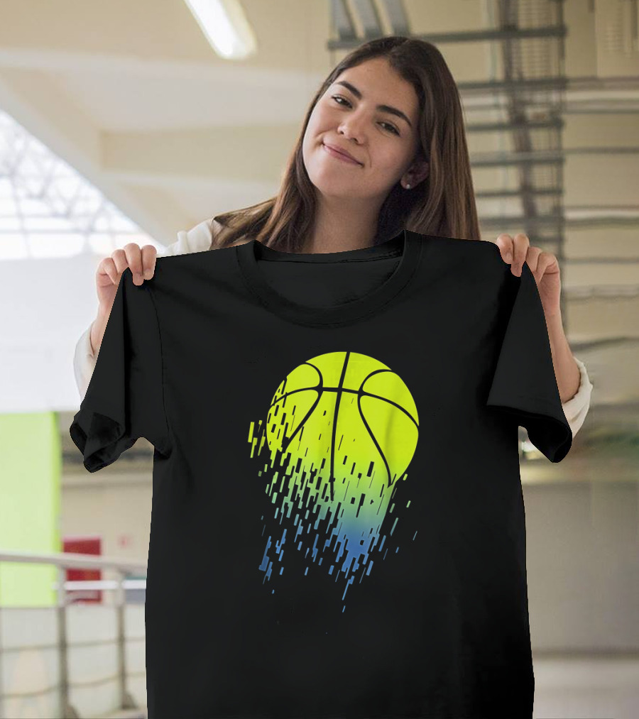 Disintegrating Neon Green Basketball Urban Pixel Burst T-Shirt