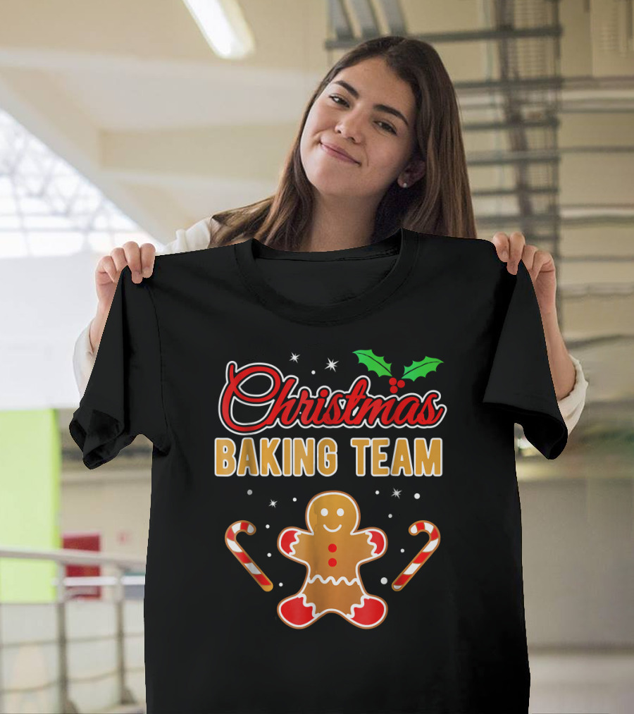 Christmas Baking Team Gingerbread Man Candy Canes and Holly T-Shirt